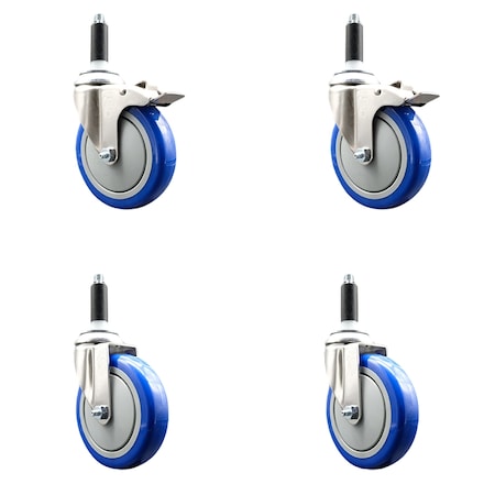 Service Caster 5 Inch 316SS Blue Poly Swivel 3/4 Inch Expanding Stem Caster Lock Brake, 2PK SS316TTLEX20S514-PPUB-BLUE-2-S-2-34